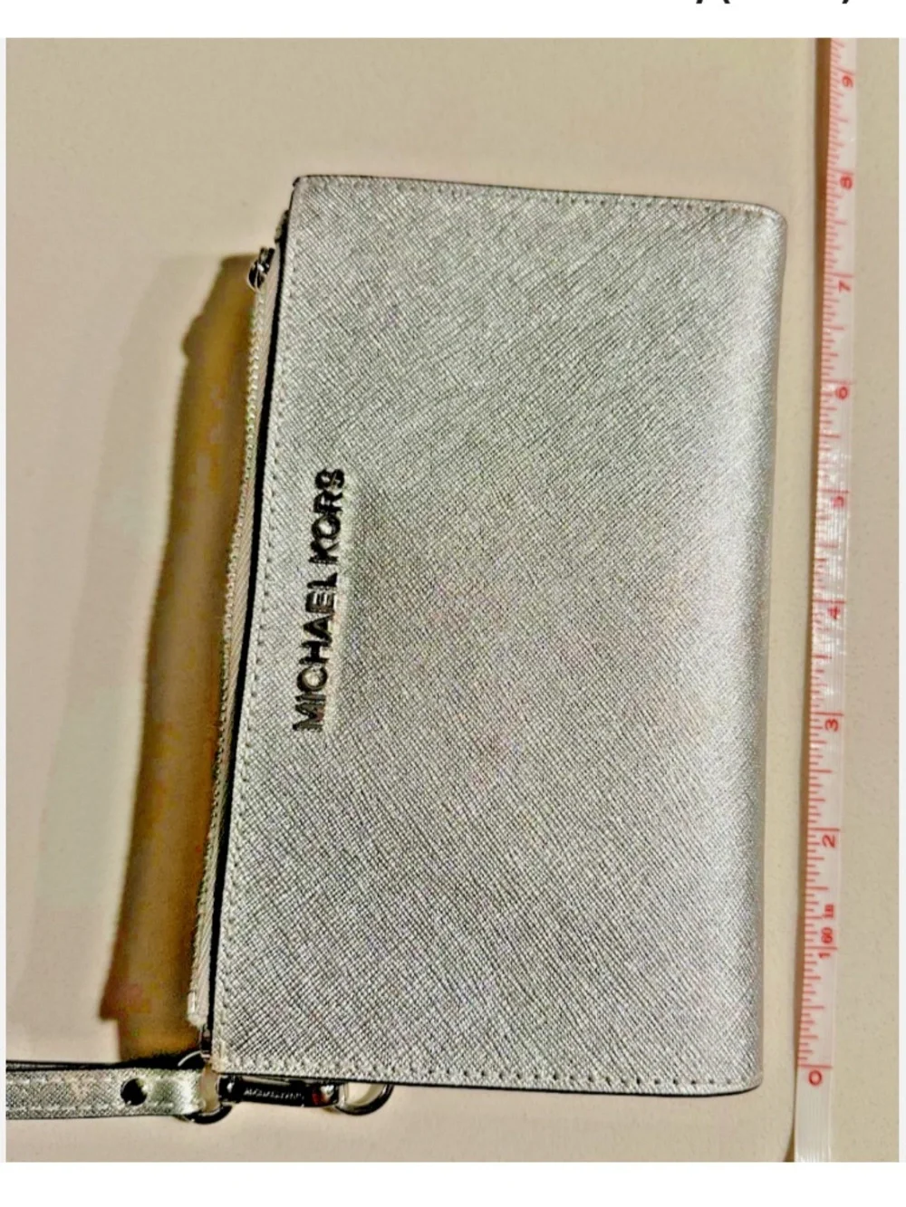 Michael Kors Jet Set Travel Double Zipper Leather Wristlet Wallet Clutch SILVER - Picture 3 of 13